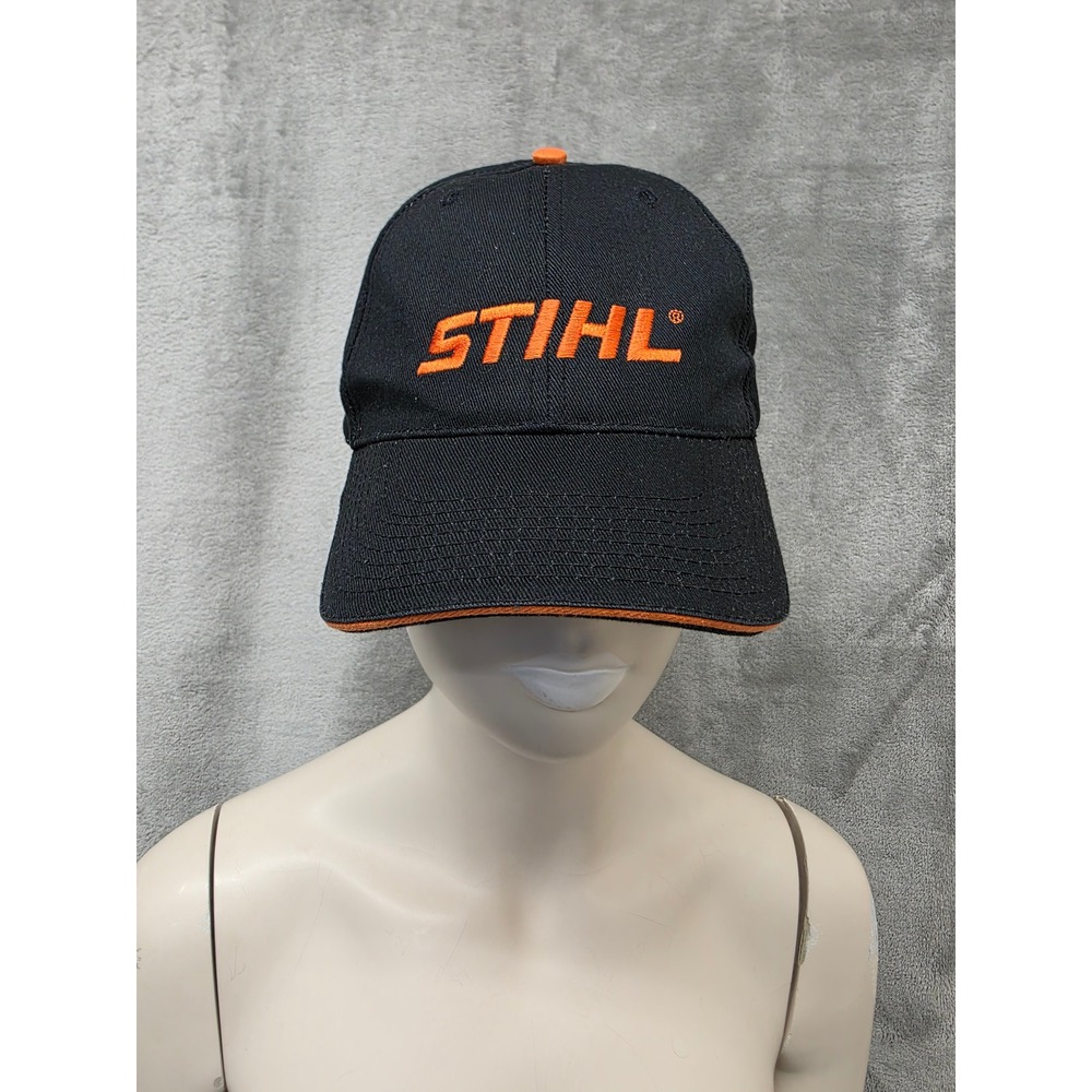 Stihl Outfitters Black Orange Embroidered Logo Baseball Hat Adjustable Cap
